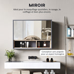 Meuble salle de bain avec miroir, armoire toilettes murale avec placards à 3 portes et 8 compartiments, gris