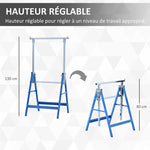 Lot de 2 Tréteaux Pliables Télescopiques Hauteur Réglable 80-130 cm Acier Bleu