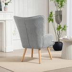 Fauteuil de salon en tissu bouclette, fauteuil capitonné et rembourré avec pieds en bois, 71 x 74 x 96 cm, gris clair