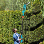 Mini tronçonneuse à batterie 8 pouces 6000mAh 580W élagueuse sans fil pour branches et jardin perche télescopique bleu