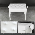 Banc de piano, banc de clavier réglable en hauteur en bois massif, siège rembourré, 64 x 35 x 45-55 cm, blanc