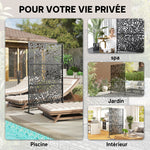 Panneau Brise Vue décoratif Extérieur Claustra Décoratif Jardin 3 Panneaux à motif floral Acier 122 x 45 x 198 cm Noir