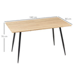 Table à manger 4 personnes rectangulaire avec plateau effet bois et 4 pieds en acier 140 x 80 x 76 cm noir