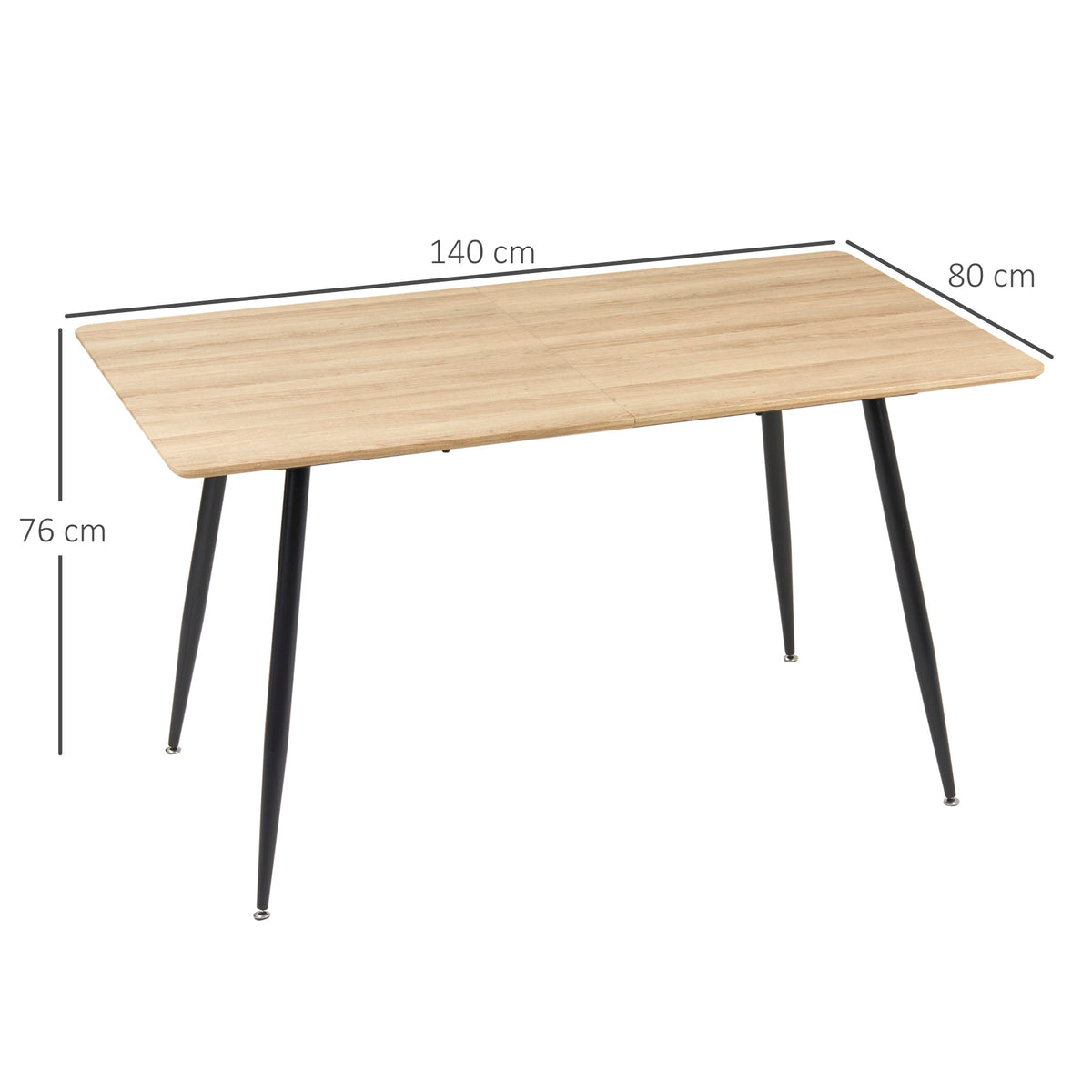 Table à manger 4 personnes rectangulaire avec plateau effet bois et 4 pieds en acier 140 x 80 x 76 cm noir