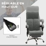 Fauteuil chaise de bureau massant chauffant inclinable avec repose-pieds intégré 5 roulettes gris