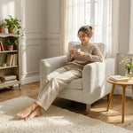Fauteuil de salon en velours côtelé, canapé 1 place rembourré avec assise large et coussin à ressorts, 83x74x87cm, beige