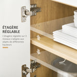 Meuble desserte de cuisine pour micro-ondes avec placard tiroir étagère réglable 58 x 40 x 118 cm naturel et blanc