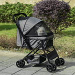 Cochecito plegable para perros y mascotas, 4 ruedas de EVA, manillar ajustable, cesta, 76,5 x 52 x 95 cm