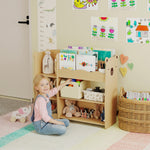 Meuble rangement enfant 3 niveaux, étagère de rangement pour jouets enfants avec étagères ouvertes, 92x29x79cm, naturel