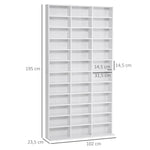 Étagère Rangement CD/DVD Meuble de Rangement pour 1116 CDs 36 Compartiments réglables en Hauteur Blanc