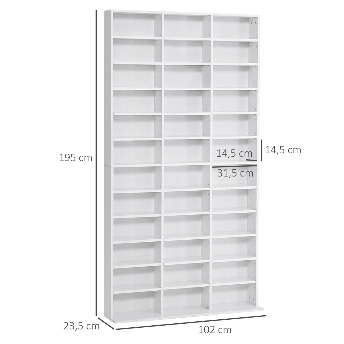 Étagère Rangement CD/DVD Meuble de Rangement pour 1116 CDs 36 Compartiments réglables en Hauteur Blanc