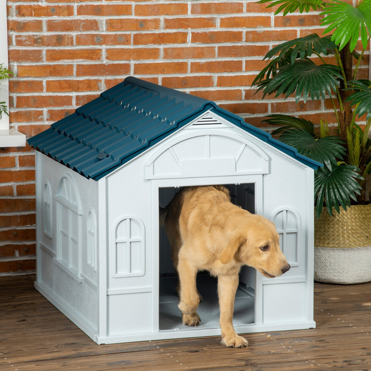Niche pour Chien Extérieur avec Toit en Pente et Porte Avant Ouverte, pour Chiens Moyens et Grands, 84,2x98,2x82cm, Bleu