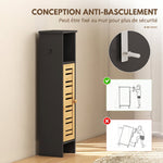 Meuble de salle de bain avec support papier toilette barre amovible 3 Niveaux + Sortie Papier, 78H cm, Bambou noir