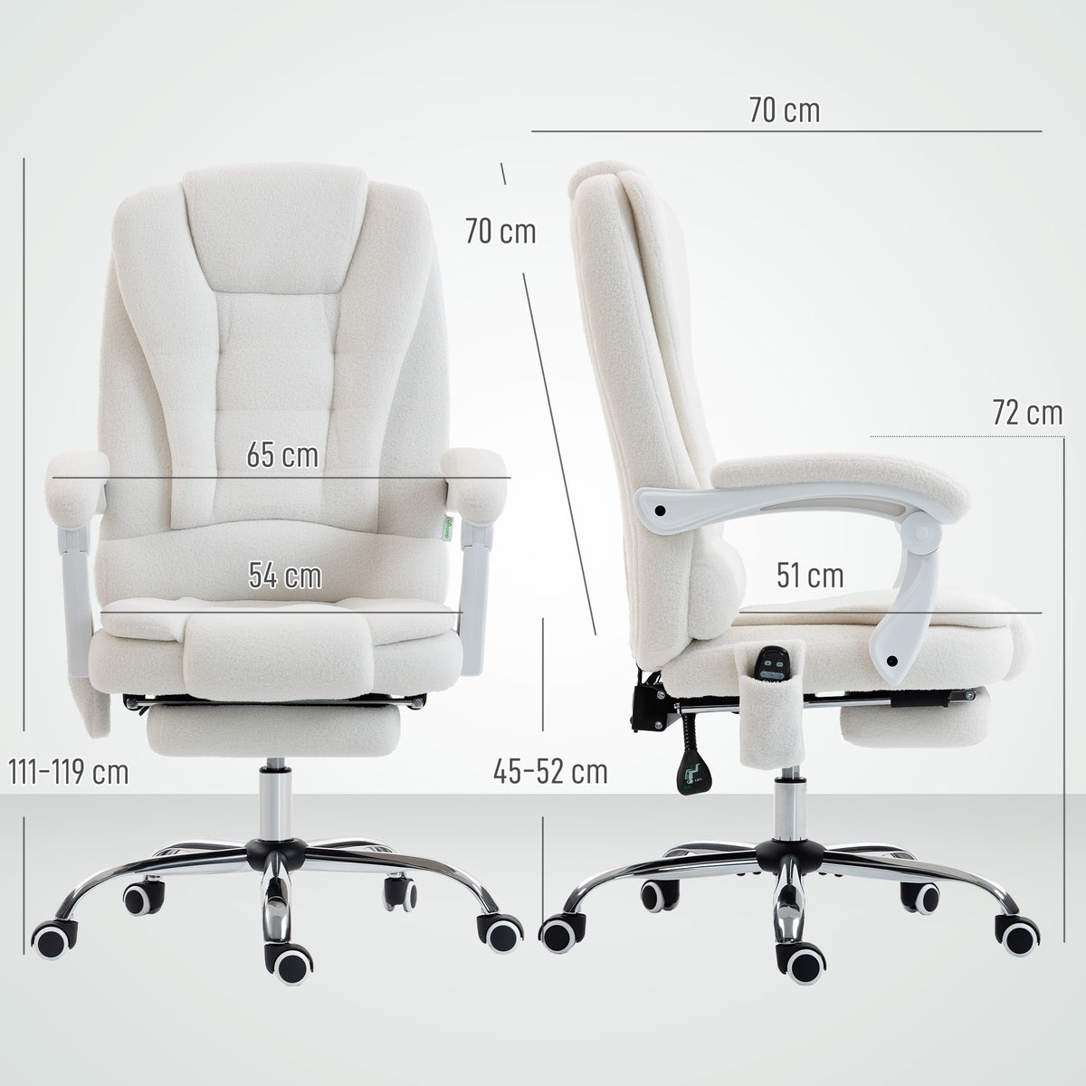 Fauteuil de bureau direction massant chauffant hauteur réglable dossier inclinable toile de lin blanc