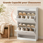 Meuble chaussure 8 paires, armoire à chaussures étroit avec tiroir et 2 portes abattants et étagère réglable, blanc
