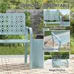 Banc de jardin 2 places, banc extérieur jardin en acier avec dossier ajouré, 127 x 63 x 85 cm, bleu