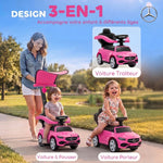 Porteur Enfants 3 en 1 Mercedes-Benz sous Licence, Garde-Corps, Espace de Rangement, Klaxon, 83x40x90cm, Rose