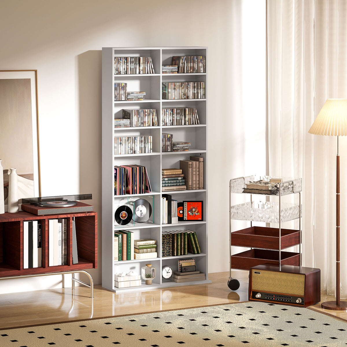 Rangements pour CD et DVD 18 compartiments capacité max. 640 CD/360 DVD 430 Blu-ray 78,5 x 24 x 175 cm blanc