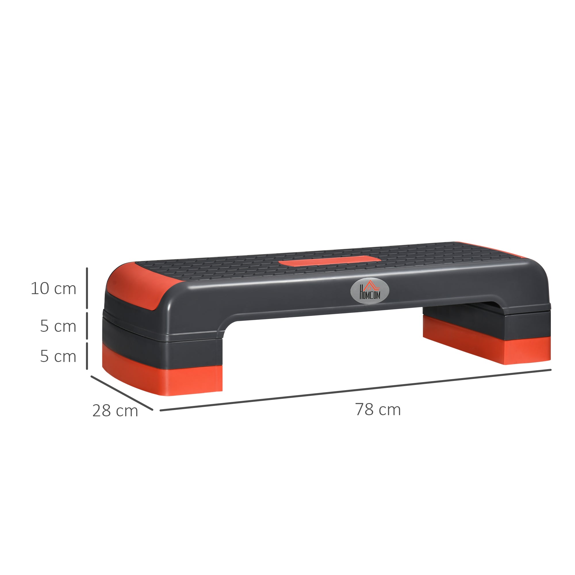 Stepper aérobic fitness hauteur réglable 3 niveaux surface antidérapante 78 x 28 x 20 cm gris et rouge