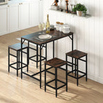 Ensemble table de bar industriel + 4 tabourets repose-pieds en bois couleur chêne cadre en métal noir