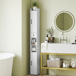 Armoire salle de bain haute, meuble de rangement colonne, 2 portes, tiroir, étagères réglables, 20x20x185cm, blanc