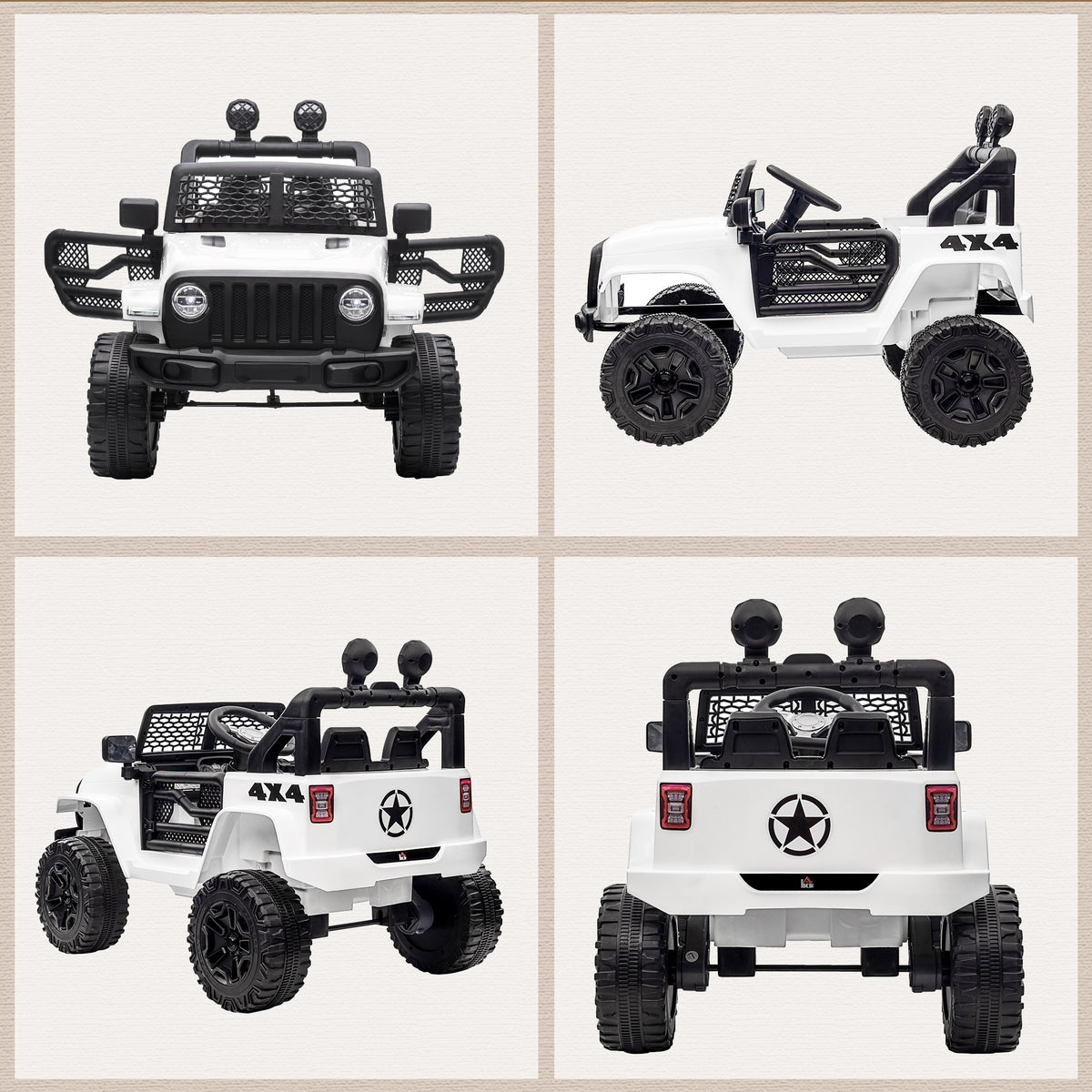 Kids' Electric Car, Rear-Wheel Drive, 12V, 5 km/h Max, Remote Control Included, Light and Sound Effects, Dim. 100L x 65W x 72H cm, White