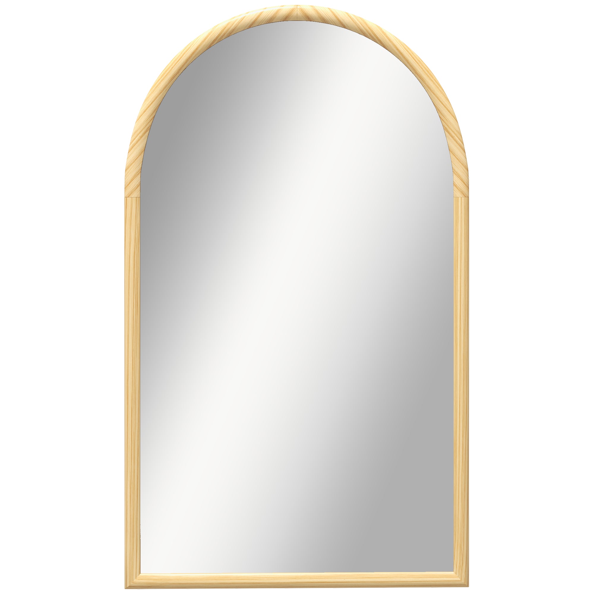 Miroir mural arche, 110 x 65 cm Cadre en bois, Miroir arqué pour le salon, la chambre, l'entrée, bois naturel