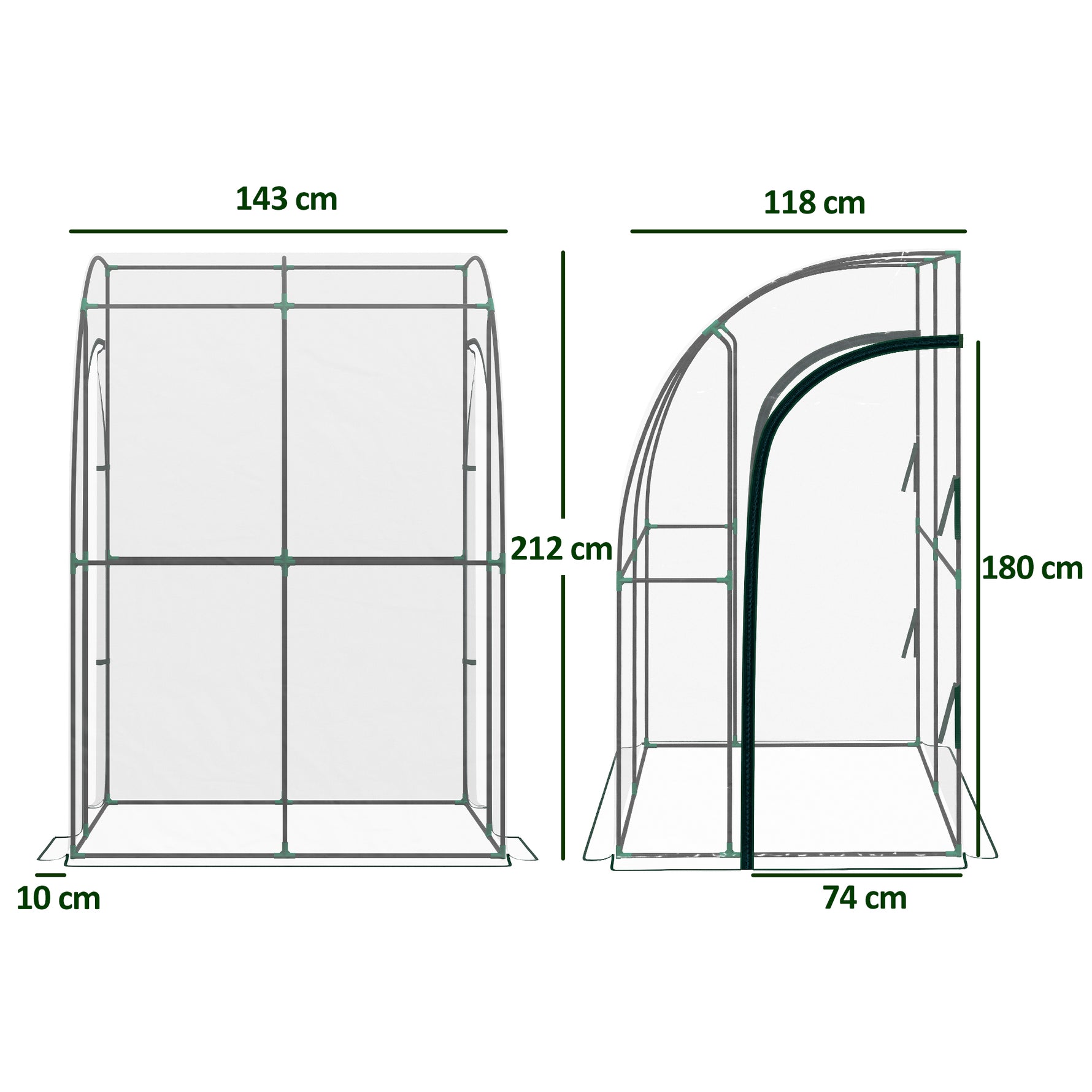 Serre de Jardin adossée serre adossée 2 portes zippées enroulables acier PVC transparent