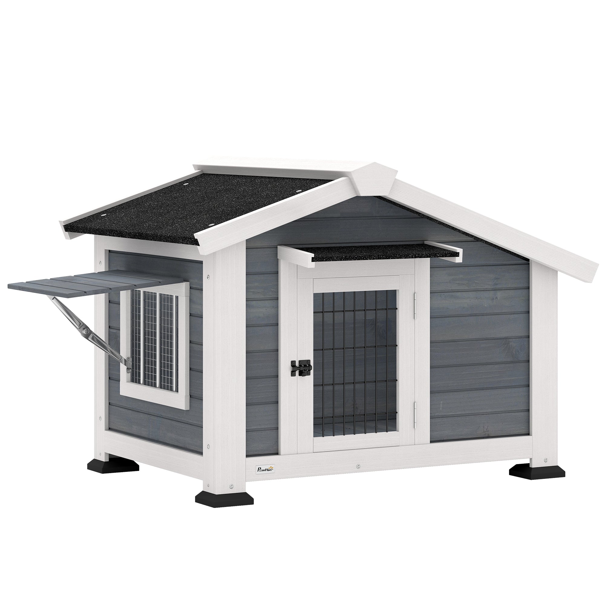 Niche pour Chien Extérieur Abri Jardin Surélevé Plancher Amovible Auvent de Porte et Toit Imperméable 98x76x69,5cm Gris