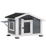 Niche pour Chien Extérieur Abri Jardin Surélevé Plancher Amovible Auvent de Porte et Toit Imperméable 98x76x69,5cm Gris