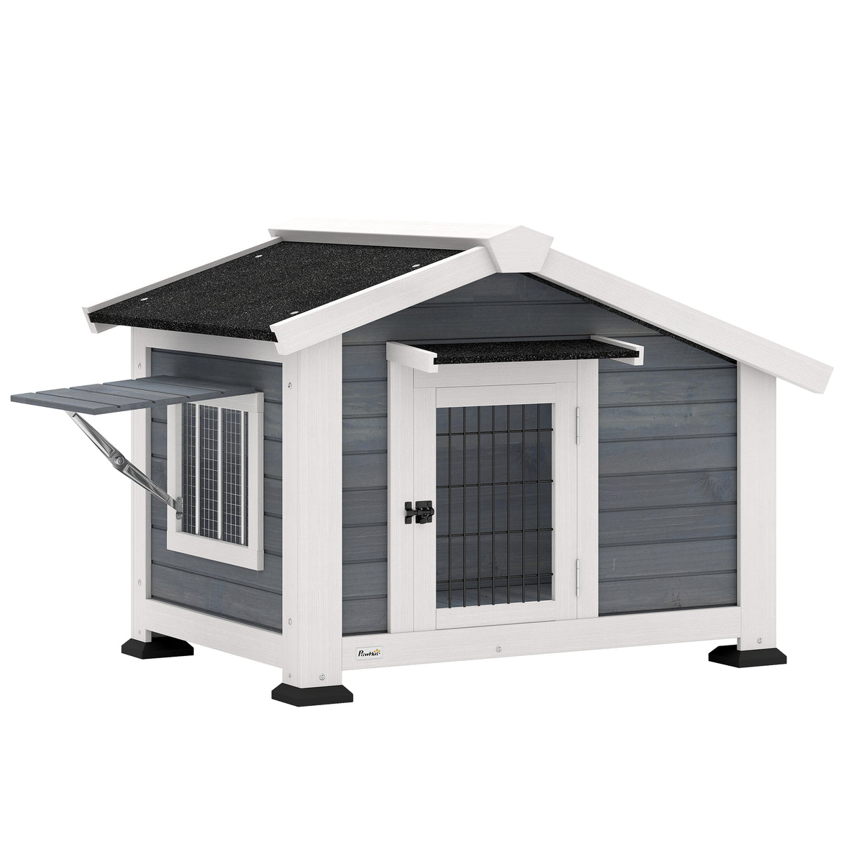 Niche pour Chien Extérieur Abri Jardin Surélevé Plancher Amovible Auvent de Porte et Toit Imperméable 98x76x69,5cm Gris