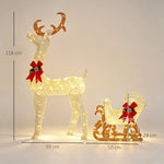 Renne et traîneau lumineux de Noël avec 170 LED blanc chaud, décoration de Noël pour intérieur et extérieur, 50x29x42cm