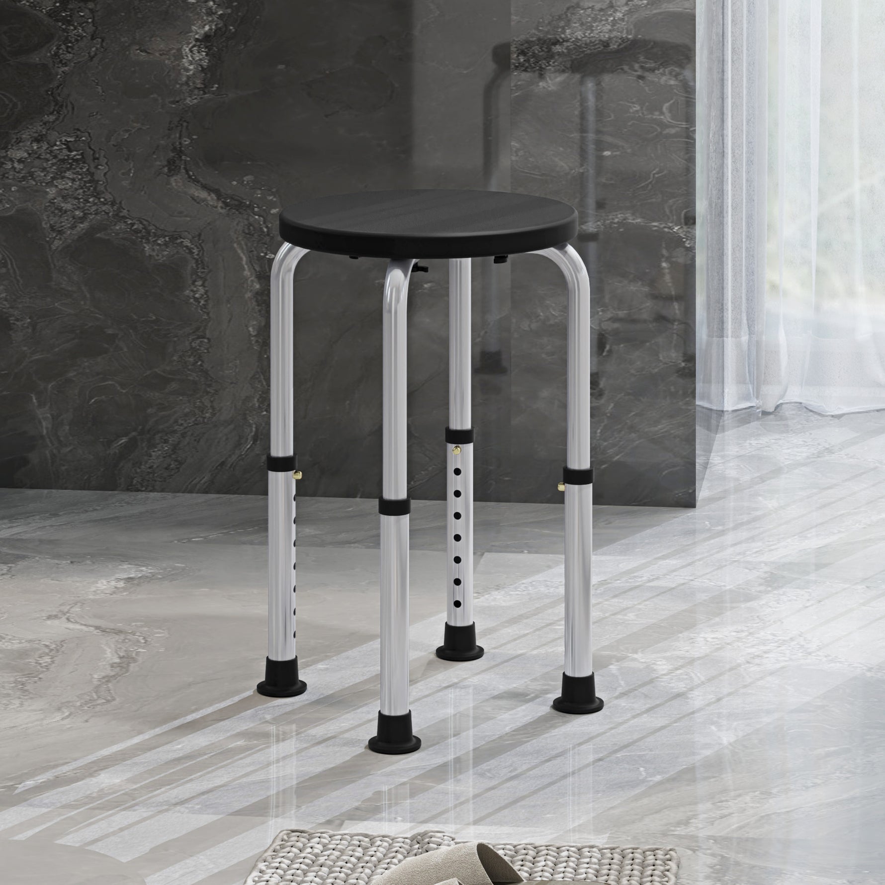 Tabouret de Douche réglable en Hauteur siège de Douche Ergonomique Pieds antidérapants Charge Max. 136 Kg alu HDPE Noir