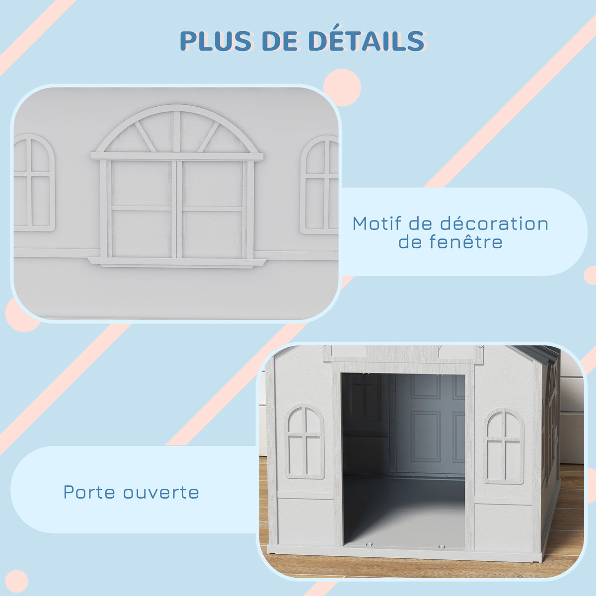 Niche pour Chien Extérieur pour Chiens Moyens et Grands, Maison pour Chien en PP Imperméable avec Toit en Pente, Porte Avant Ouverte et Ouverture d'Aération au-Dessus, 65 x 75,7 x 63 cm, Gris