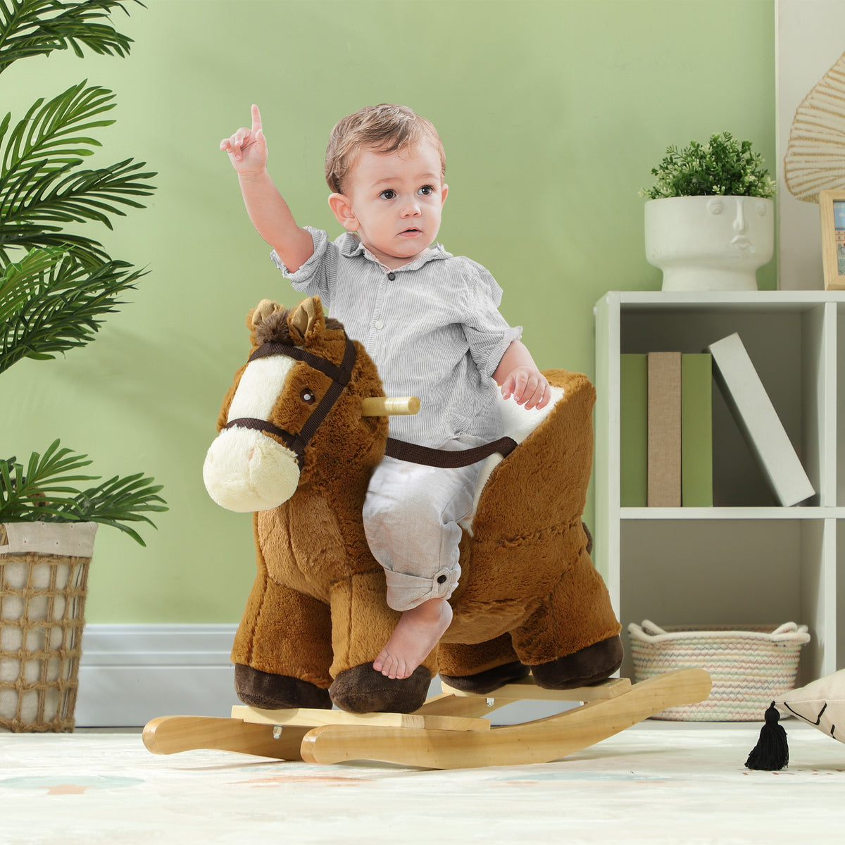 Cheval à bascule pour enfants jouet à bascule bébé de 18 à 36 mois avec effet sonore base en bois ceinture de sécurité