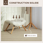 Repose pied salon ottoman pouf salon tabouret de canapé en tissu avec pieds en bois de hêtre, siège rembourré, crème