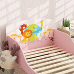 Lit Enfant 70x140 cm motif animal 140 x 70 cm avec sommier à lattes en bois design bas sécurisé rose