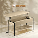 Table basse avec plateau relevable, table de salon avec compartiment caché et étagère ouverte, 95x40x59cm, bois naturel