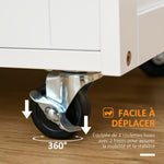 Carrello da cucina multi-ripiano, 2 armadietti, cassetto, portabottiglie da 9 posti, MDF bianco, piano in legno di gomma