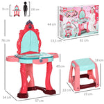 Coiffeuse Enfant Fille avec Tabouret, Miroir, Lumière, Musique, Accessoires, 3-6 Ans, 57x34x76cm, Multicolore