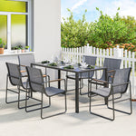 Ensemble de Salle à Manger d'Extérieur 7 Pièces pour 6 Personnes, Table en Verre et Chaises en Maille avec Accoudoirs Décoratifs, Gris