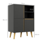 Meuble de rangement design modene avec étagères réglables et pieds en bois massif 70 x 40 x 96,1 cm gris foncé