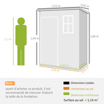 Abri de jardin 1,14 m² pour outils - porte verrouillable, aération et fenêtre - dim. 151L x 92l x 193H cm  - plastique, gris