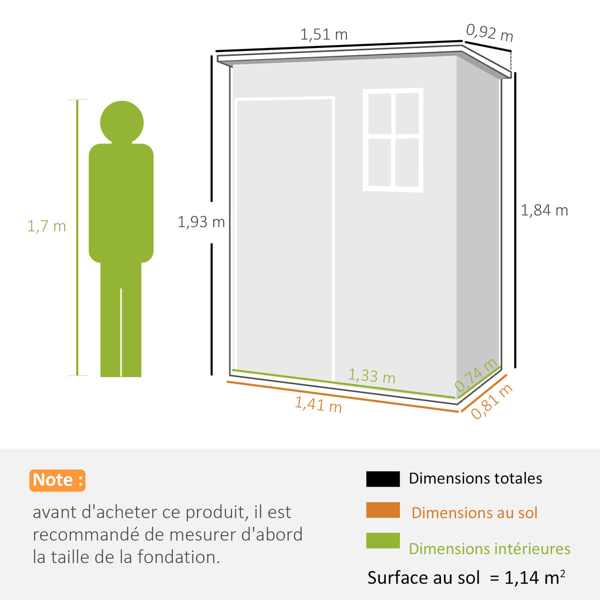 Abri de jardin 1,14 m² pour outils - porte verrouillable, aération et fenêtre - dim. 151L x 92l x 193H cm  - plastique, gris