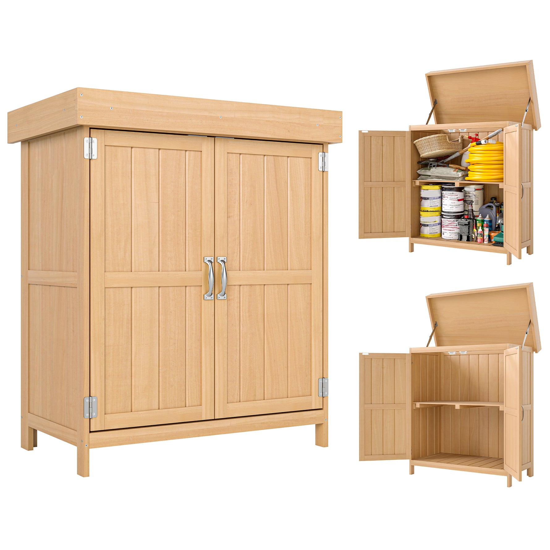Armoire de Jardin sur Pied Double Porte étagère et Toit bitumé relevable dim. 74L x 43l x 88H cm Bois Massif de Sapin