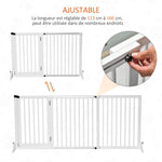 Dog safety gate, freestanding gate, adjustable length, built-in lockable door, dim. 113-166L x 36W x 71H cm, white pine