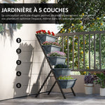 Jardinière surélevée avec étages jardinière verticale avec 5 bacs à fleurs trous de drainage cadre en acier gris