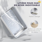 Bac à litière XL en acier inoxydable, maison de toilette pour grand chat, nettoyage facile 60,2 x 40,2 x 29,5 cm, gris