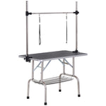 Table de toilettage pour chien pliante potence H-forme inox réglable 2 sangles panier 107 x 60 x 164 cm noir