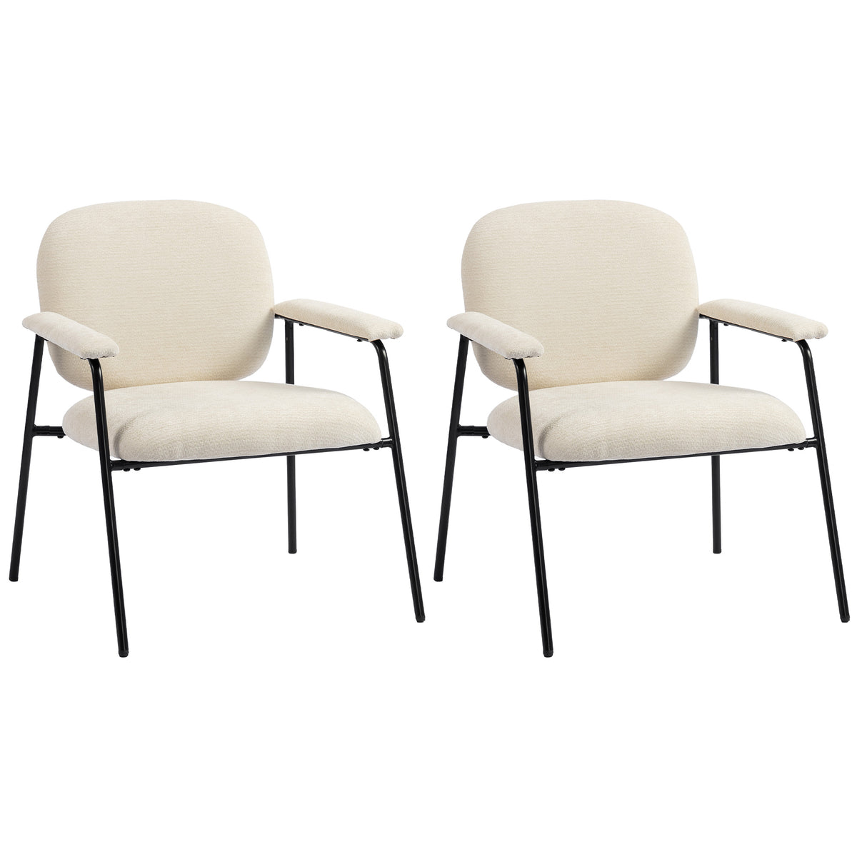 Lot de 2 Fauteuils Salon, Fauteuils d'Appoint en Chenille avec Dossier Profilé, Accoudoirs Rembourrés, Crème
